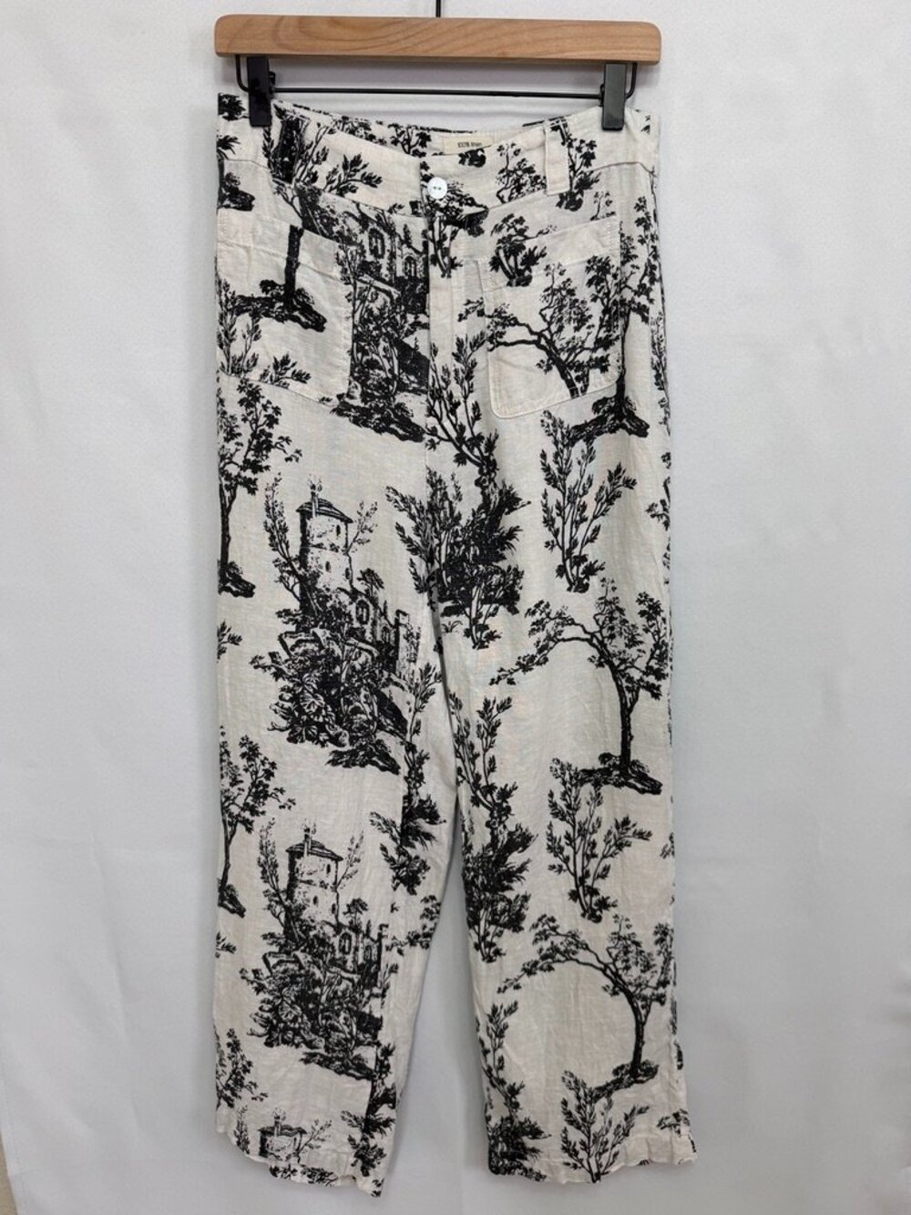 Joie Linen Toile Print Wide Leg Crop Pants Women 6 Black Coastal
